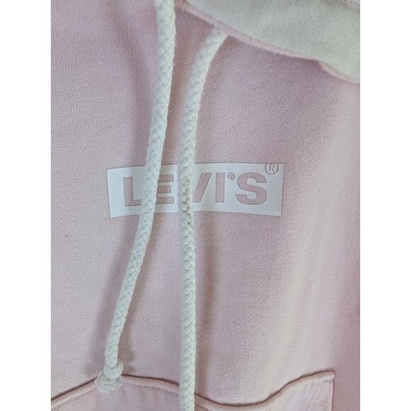 Levis Cropped Hoodie Sweatshirt Womens XL Baby Pink Drawstring Preppy - Picture 12 of 16